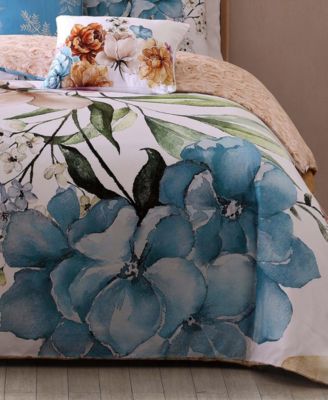 Maia Blue Bedding 200 Thread Count 100% Cotton Sateen 5 Piece Reversible Queen Comforter Set