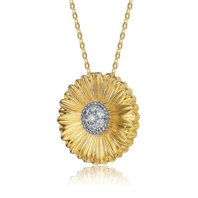 14K Gold Plated Cubic Zirconia Circle Floral Pendant