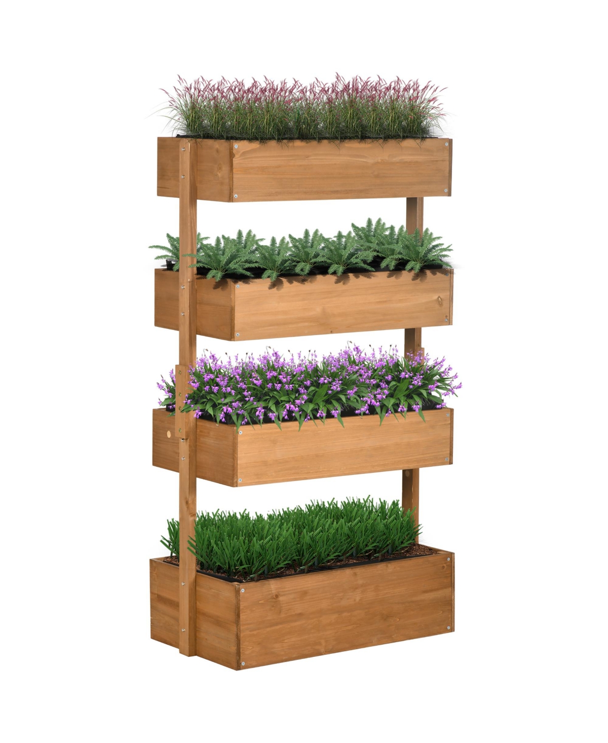Vertical Garden Planter, Wooden 4 Tier Planter Box, Self-Draining with Non-Woven Fabric for Outdoor Flowers, Vegetables & Herbs - Natural