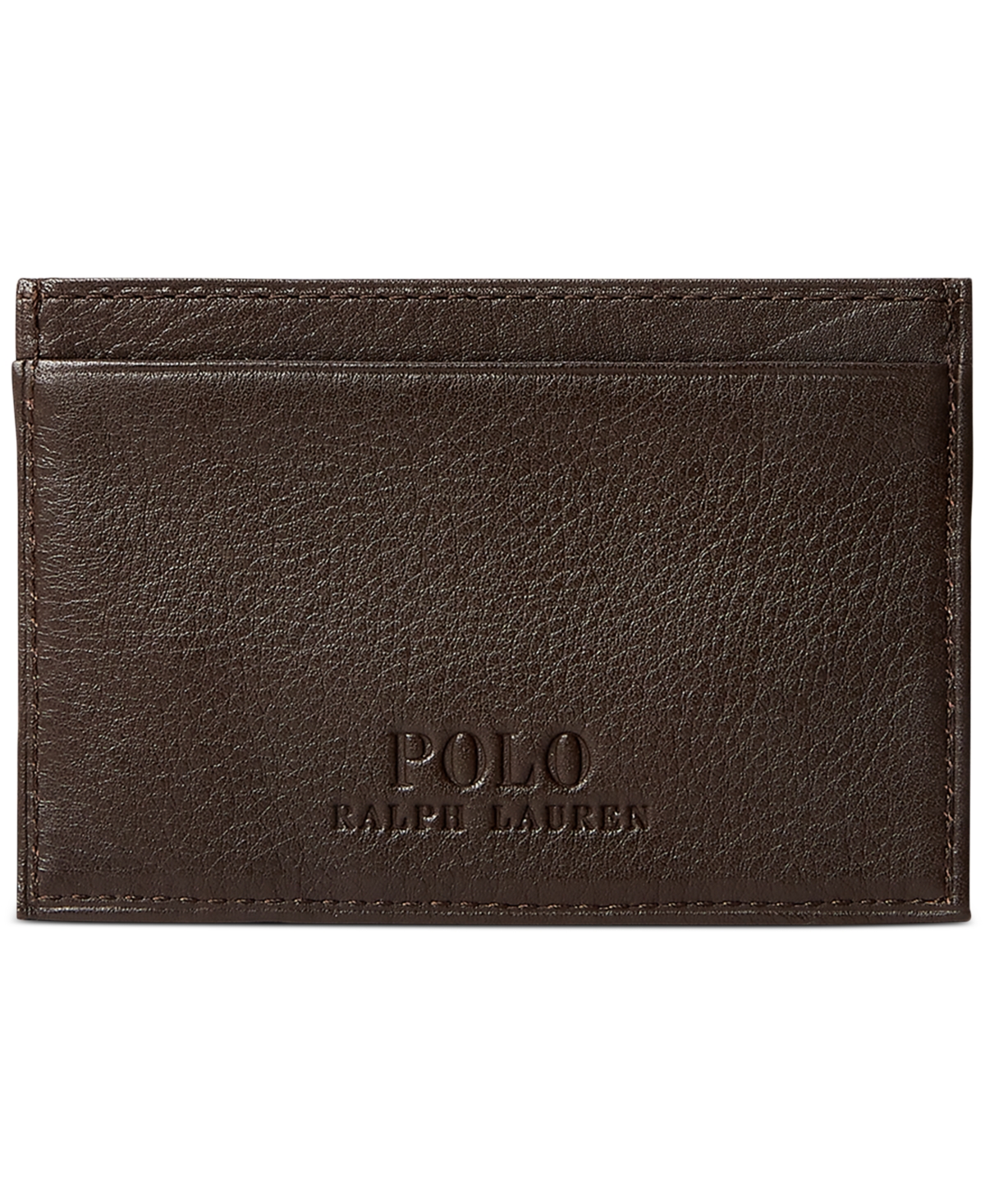 Shop Polo Ralph Lauren Men's Pebbled Leather Card Case In Brown