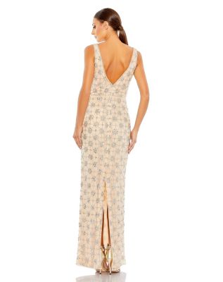 Women's Sleeveless Hand Beaded V-neck Gown