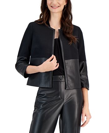 Faux leather open clearance front jacket