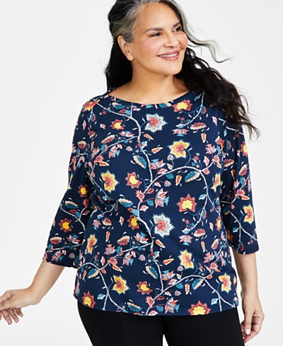 Lucky Brand Floral Peasant Top - Plus Size Only - Women's Shirts/Blouses in  Natural Multi