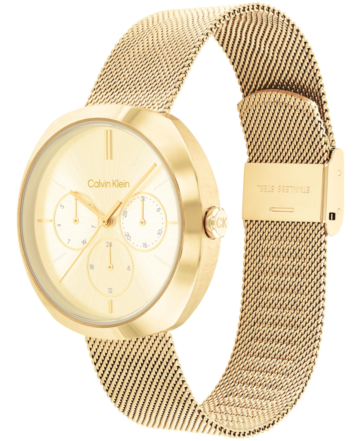 Calvin Klein Women's Multifunction Gold-Tone Stainless Steel Mesh Bracelet Watch 38mm