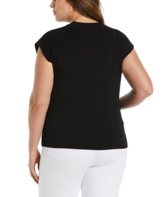 Plus Size Mixed Rib Mock Neck Sleeveless Sweater