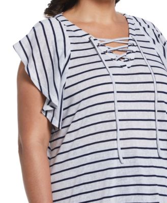 Plus Size Lace-Up Flutter Short Sleeve Top