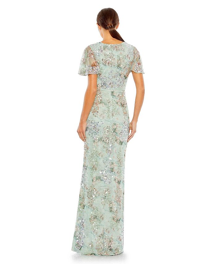 Mac Duggal Women's Embellished Butterfly Sleeve Faux Wrap Gown - Macy's