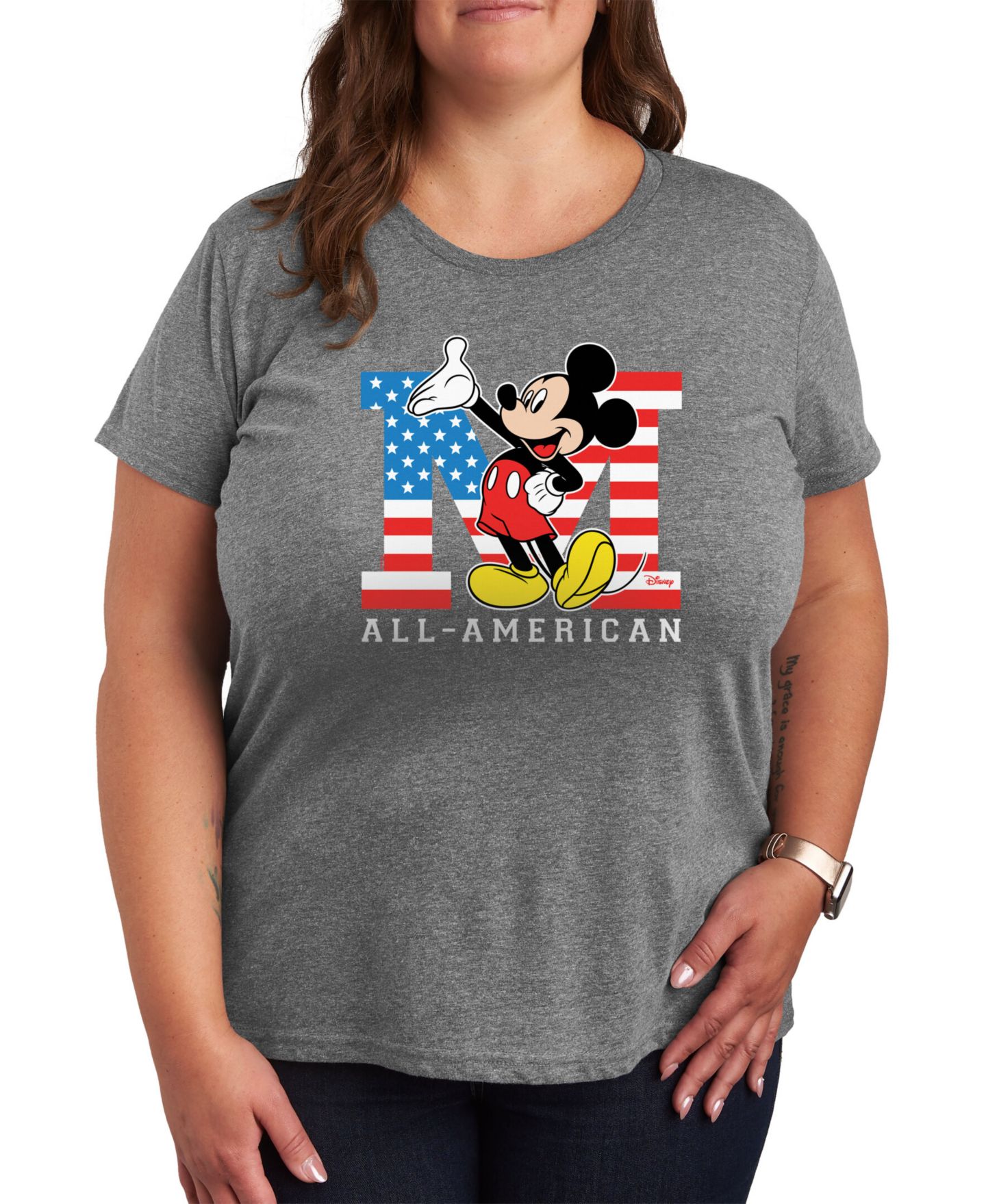 Женская футболка Hybrid Apparel Trendy Plus Size Mickey Mouse All-American Graphic, цвет: Серый — фото 1