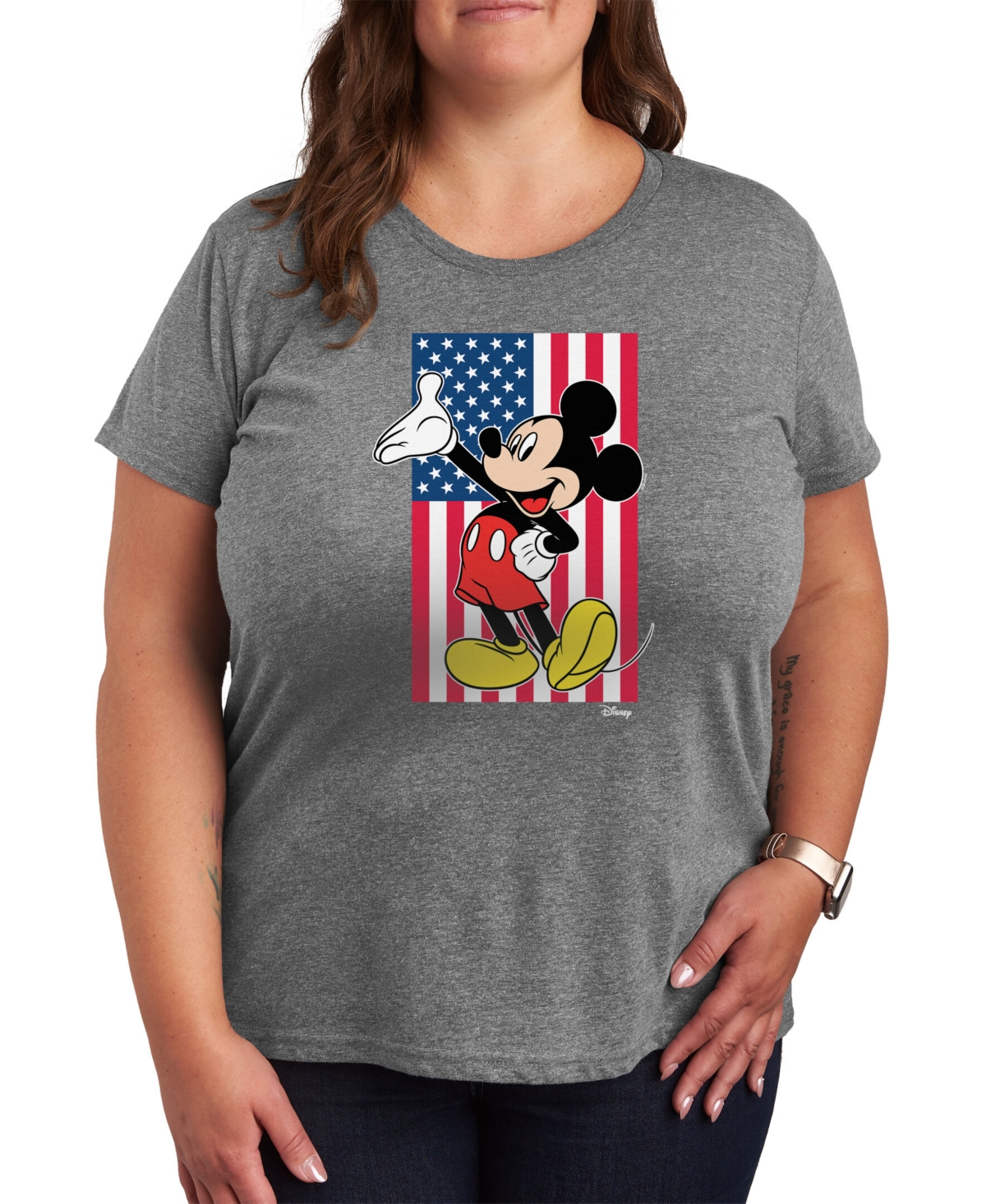 Air Waves Trendy Plus Size Mickey Mouse Graphic T-shirt - Gray