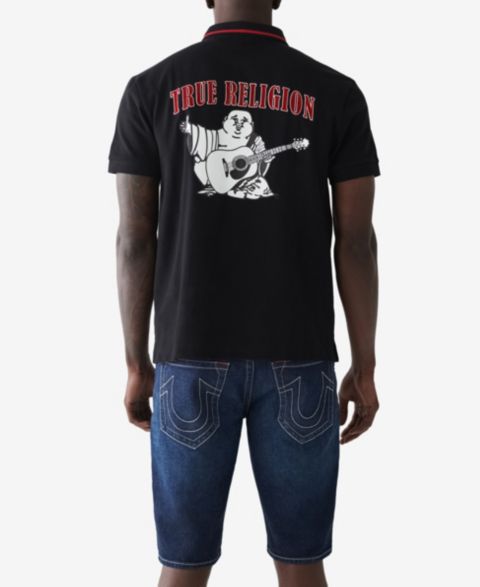 Мужское поло True Religion Regular Fit Short Sleeve Buddha Logo Polo Shirt, цвет: Угольно-чёрный