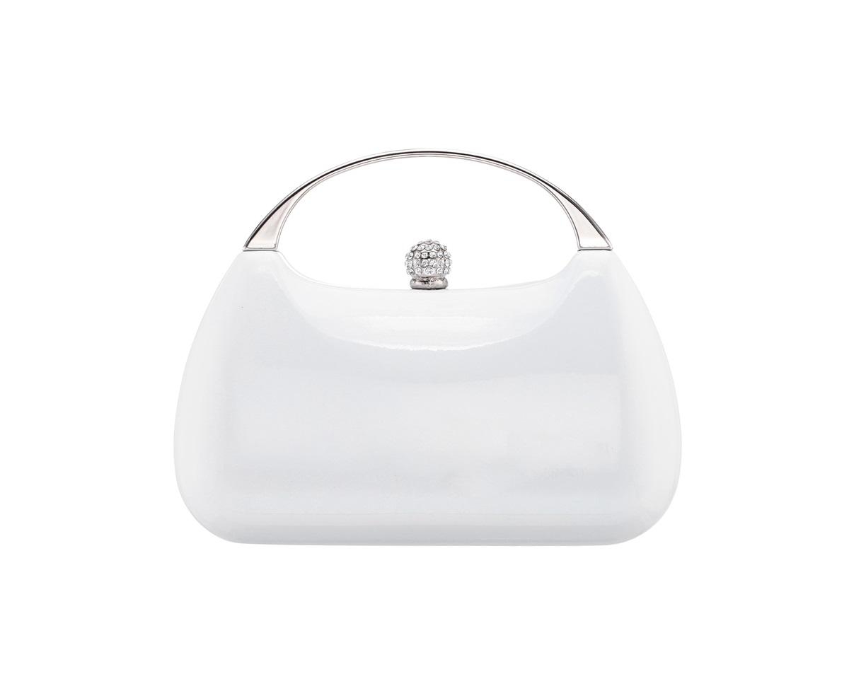Women's Metallic Minaudiere Metal Handle Handbag - White