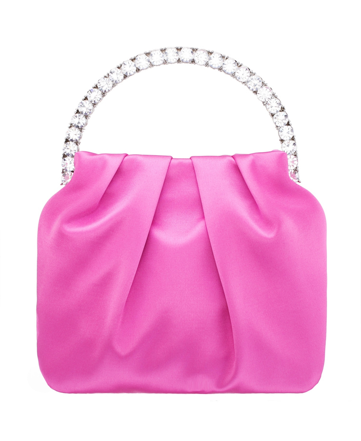 Crystal Handle Satin Pouch Bag - Ultra Pink