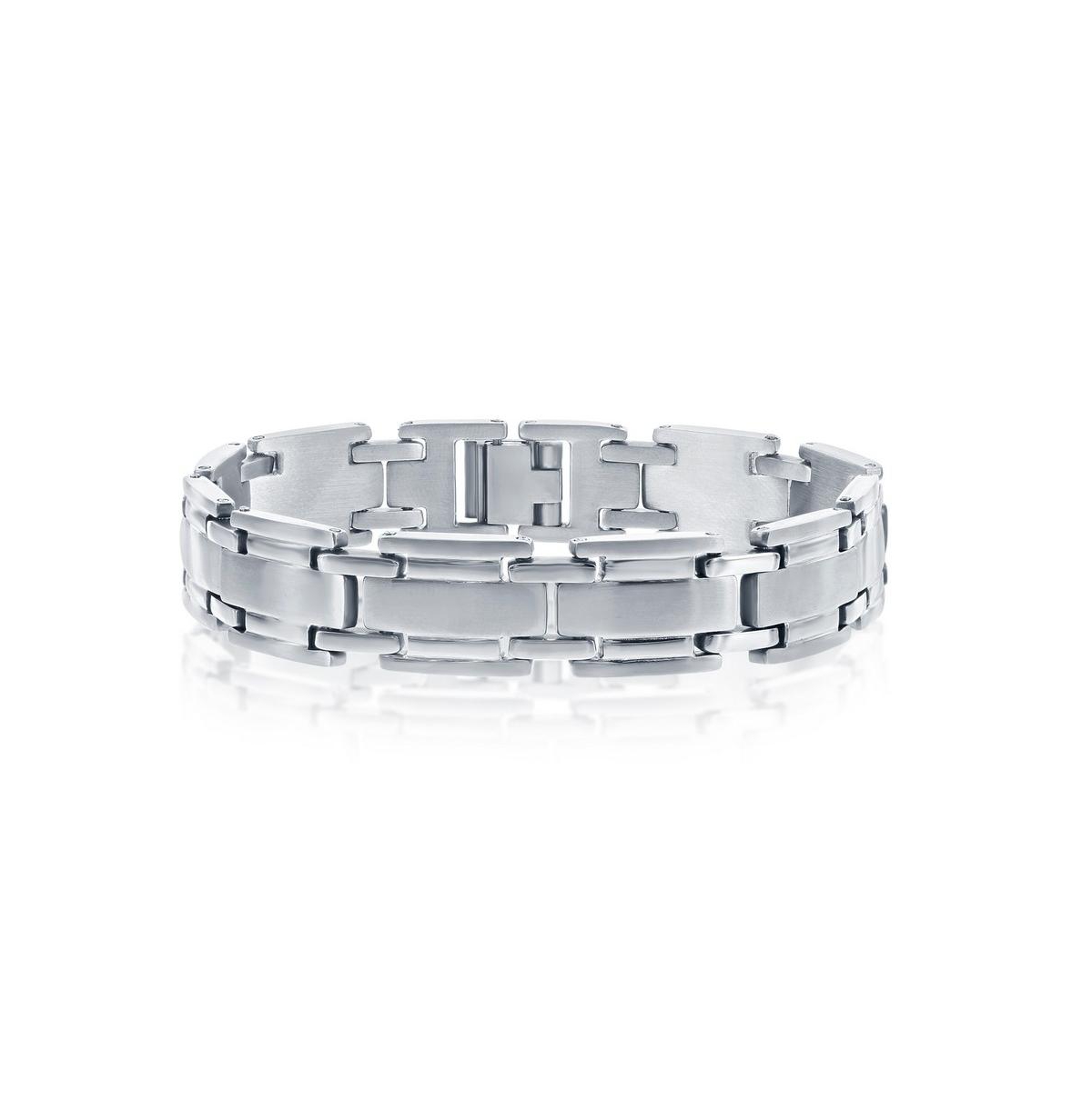 Men's Stainless Steel Matte and Polished Linked Bracelet - Silver
