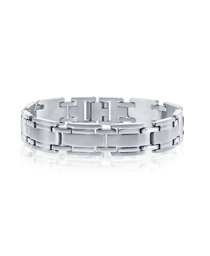 Metallo Men's Stainless Steel Matte and Polished Linked Bracelet - Macy's