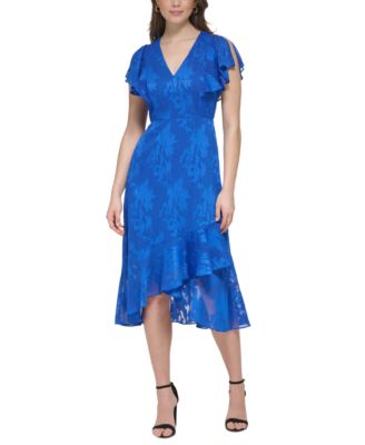 kensie - Women's Burnout Chiffon Flutter-Sleeve Midi Dress