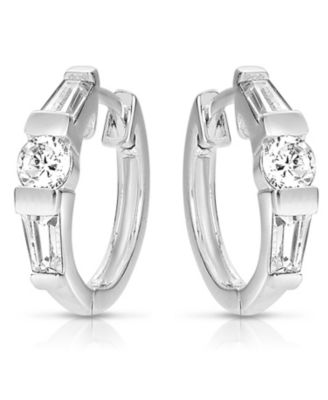 Sterling Silver Cubic Zirconia Huggie White Gold Plated Circle Shape Earrings