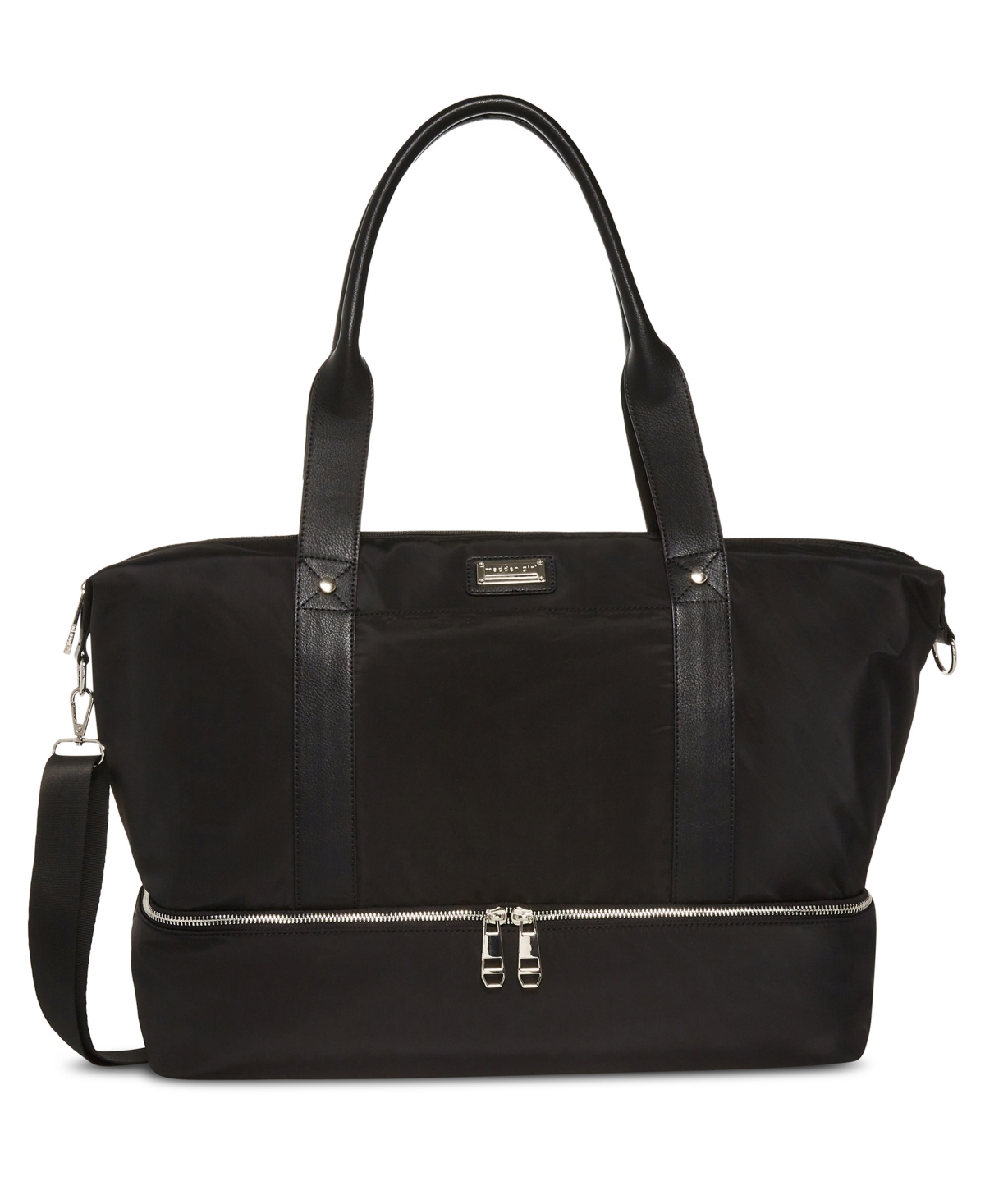 Nylon Bottom Zip Weekender Handbag - Black