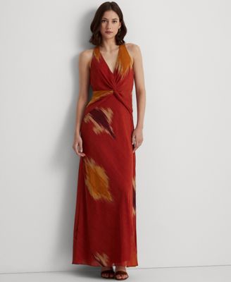 Lauren Ralph Lauren - Women's Geo-Print Crinkle Georgette Halter Gown