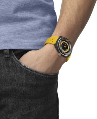 Men's Swiss Automatic Sideral S Yellow Perforated Rubber Strap Watch 41mm