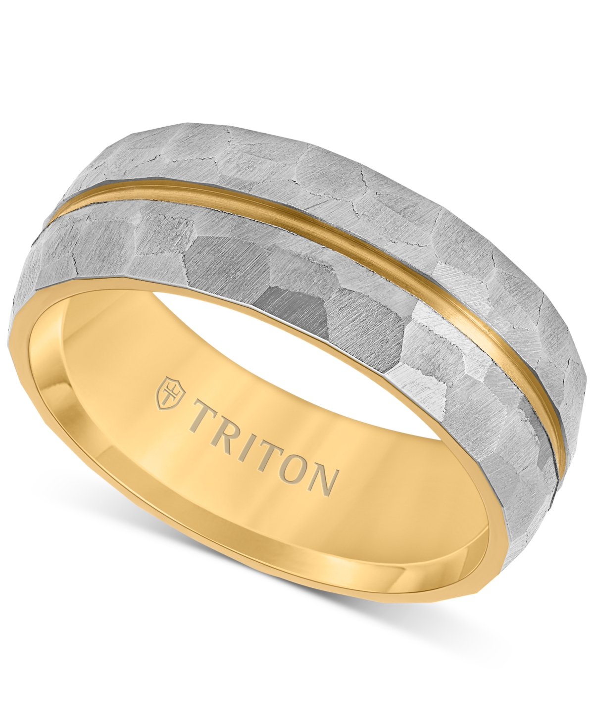 Men's Double Row Comfort Fit Wedding Band in Titanium & Yellow Pvd-Plate - Gray, Yellow