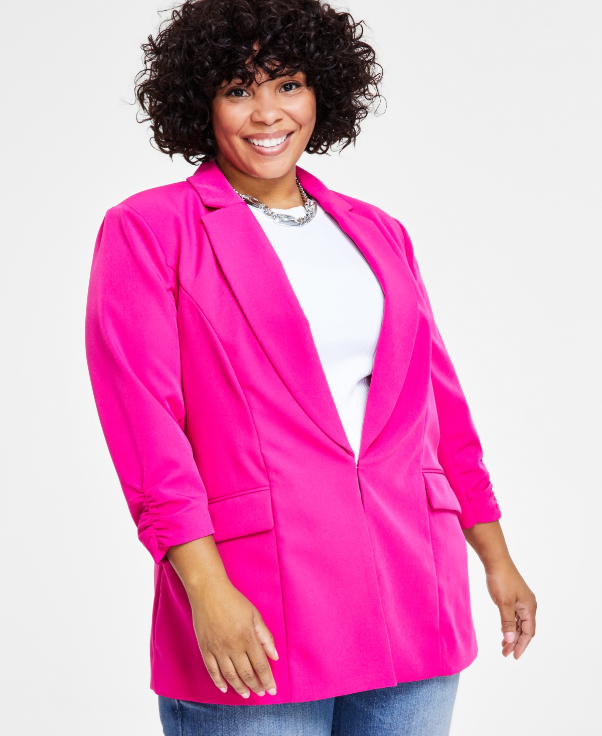 Inc International Concepts Plus Size 3/4-sleeve Blazer, Created For Macy's In Pink Tutu