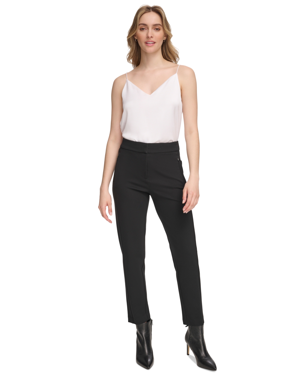 Calvin Klein Women's Zip-pocket Skinny Ankle Pants In Black