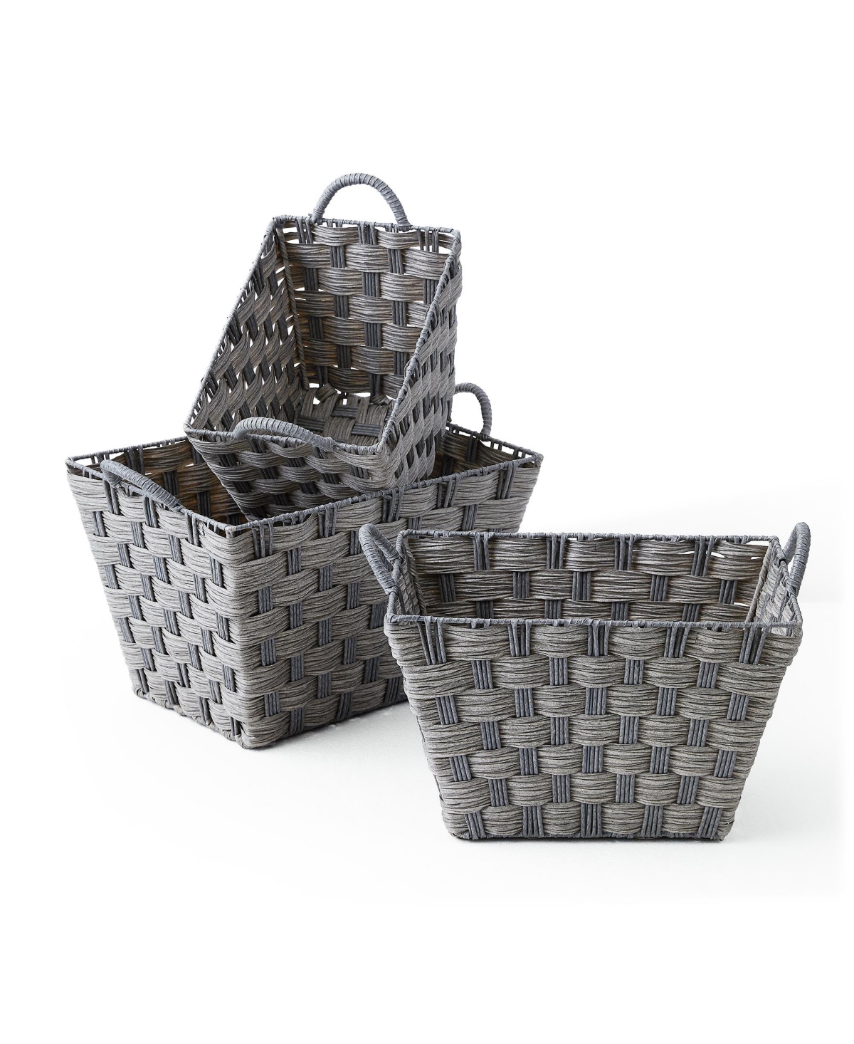 Baum 3 Piece Rectangular Faux Wicker Storage Bin Set in Combo Weave with Cut Out Handles