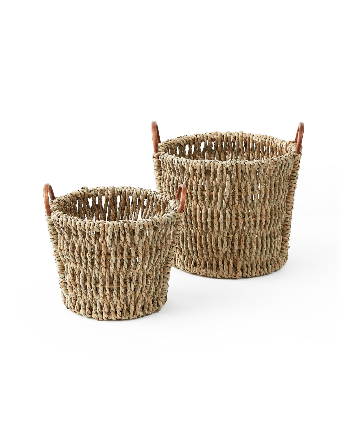2 Piece Chunk Sea Grass Baskets with Rattan Ear Handles - Natural