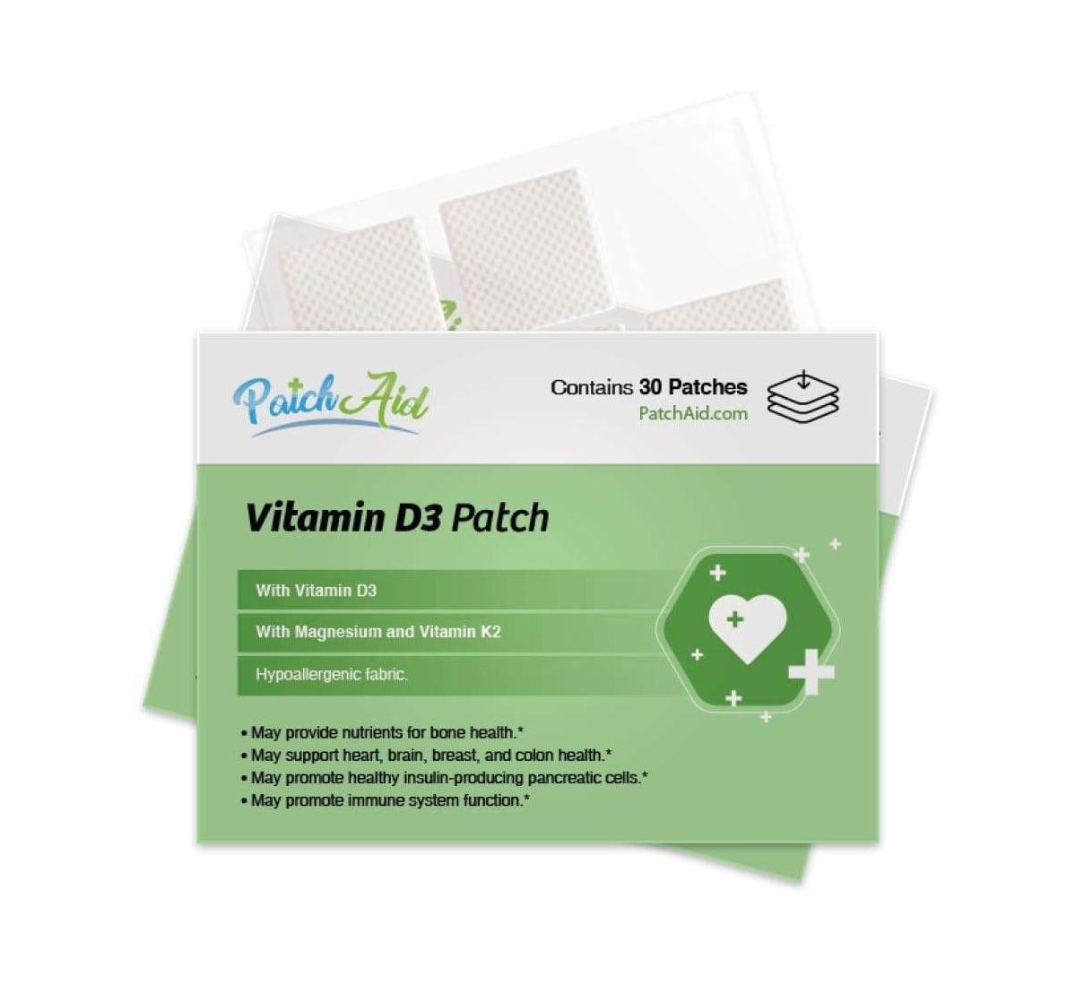 Vitamin D3 with K2 Vitamin Patch by PatchAid (30-Day Supply) - White