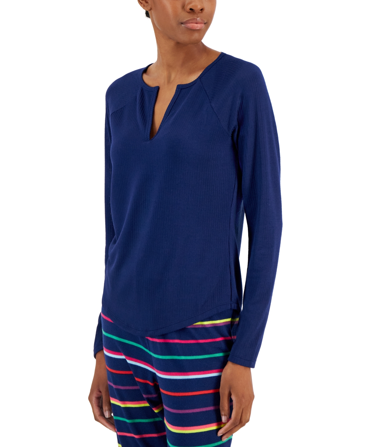 Women's Split-Neck Pajama Top, Created for Macy's - Deepest Sapphire