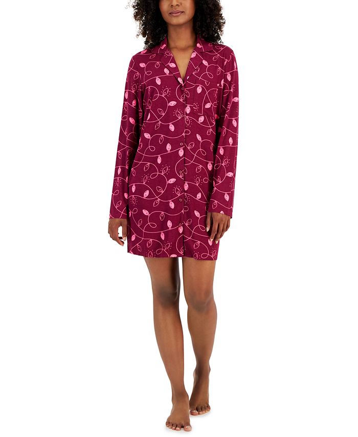 Jenni Women's Notched-Collar Long-Sleeve Sleepshirt, Created for Macy's -  Macy's