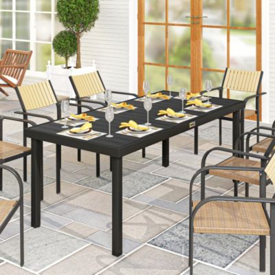 Outdoor Dining Table for 8, Aluminum, Plastic, Woodgrain