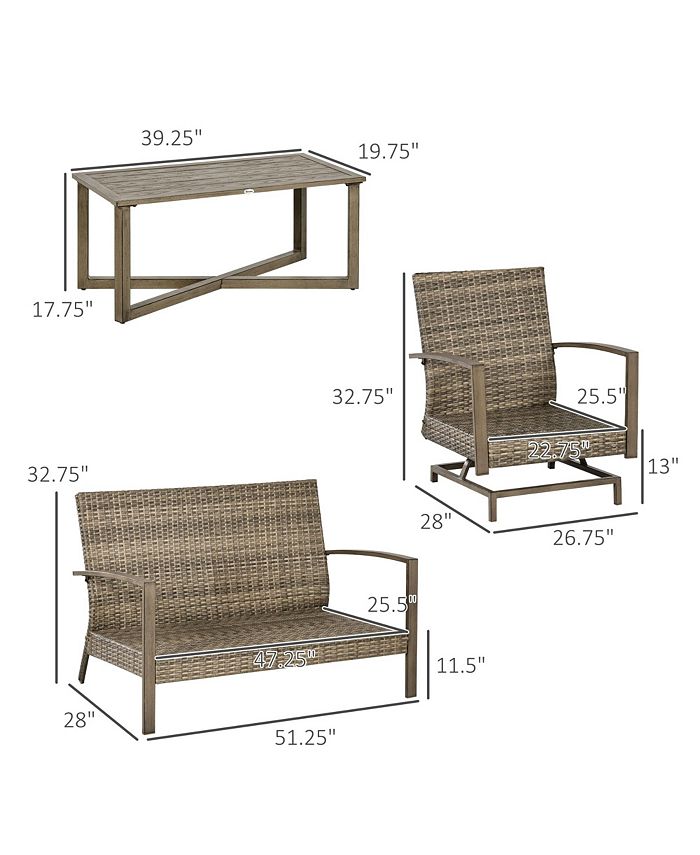 Outsunny Patio Furniture Set, 4 Piece Outdoor Rattan Conversation Set