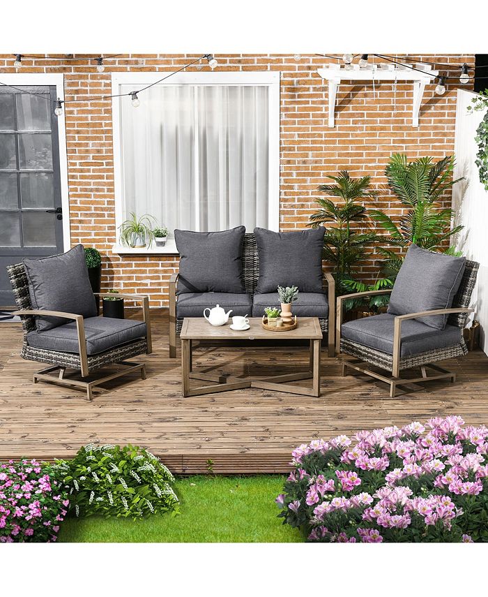 Outsunny Patio Furniture Set, 4 Piece Outdoor Rattan Conversation Set