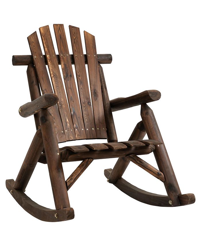 Outsunny Wooden Adirondack Rocking Chair Outdoor Rustic Log