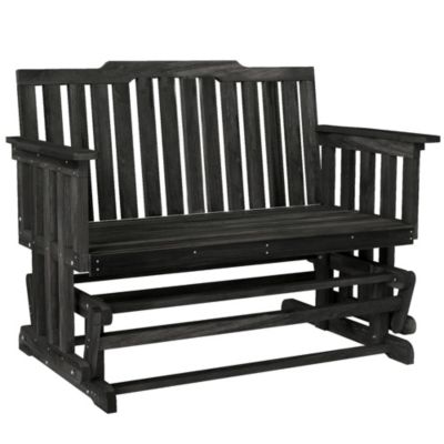 Wooden Patio Glider Bench with High Back and Armrests,
