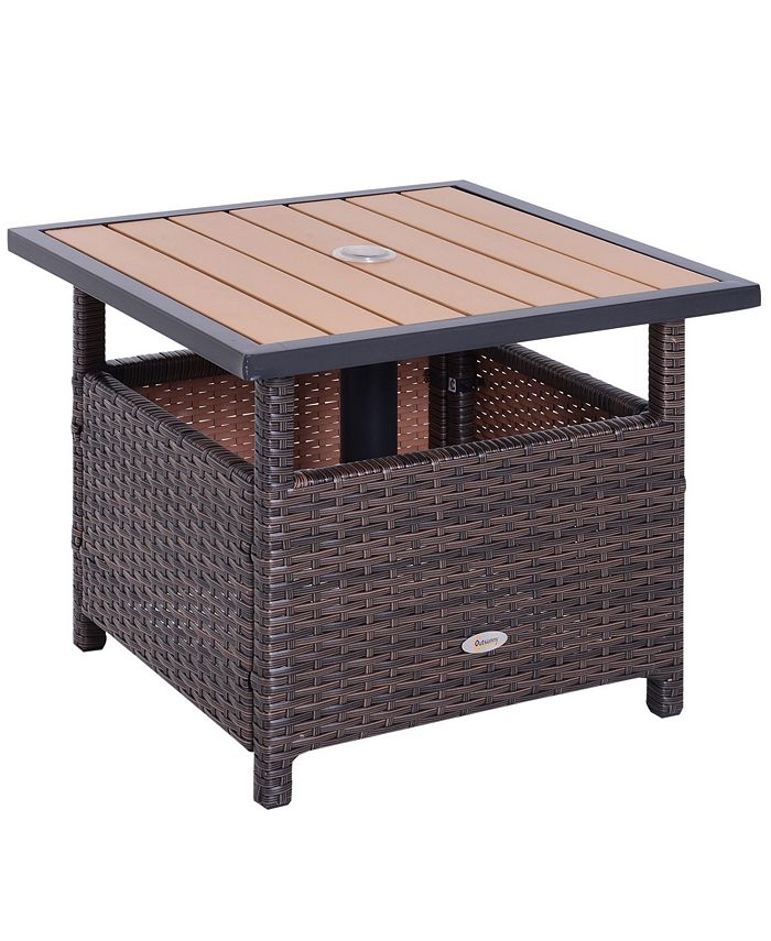 Outsunny 22'' Rattan Wicker Side Table with Steel Frame, Umbrella