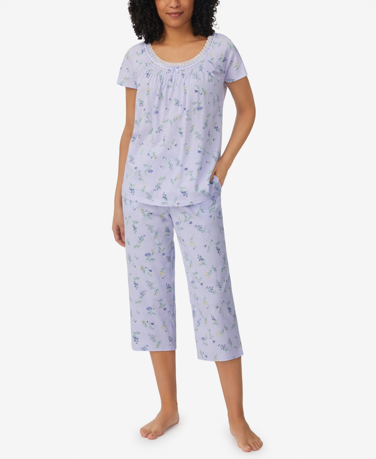 Aria Women's Cap Sleeve Capri 2 Piece Pajama Set In Blue Floral