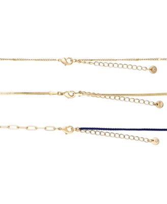 14k Gold Flash Plated White Enamel Paperclip Herringbone Chain Layered Necklaces, 3 Piece Set