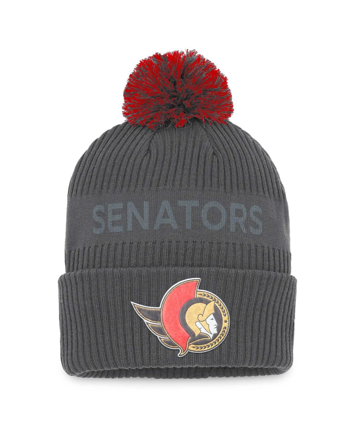 Fanatics Branded Charcoal Ottawa Senators Authentic Pro Home Ice Cuffed Knit Hat With Pom In Charcoal