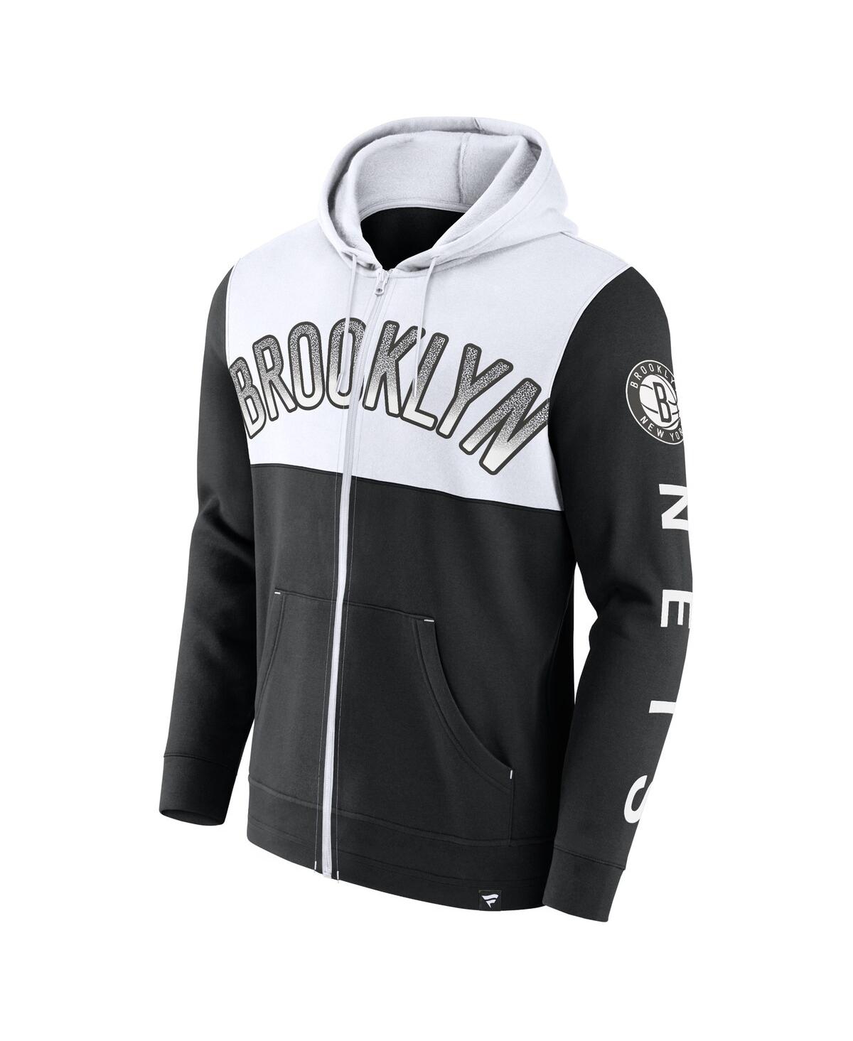Fanatics Branded Black/white Brooklyn Nets Skyhook Colorblock Full-zip Hoodie In Black,white