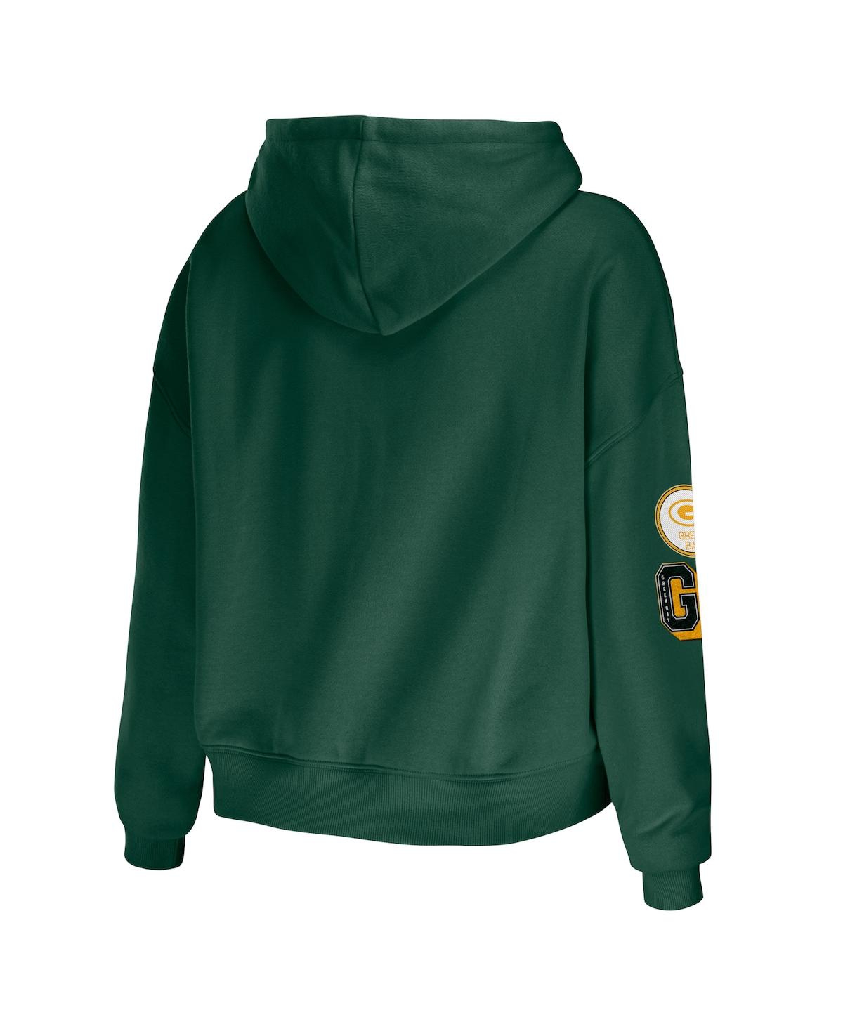 Shop Wear By Erin Andrews Women's  Green Green Bay Packers Modest Cropped Pullover Hoodie