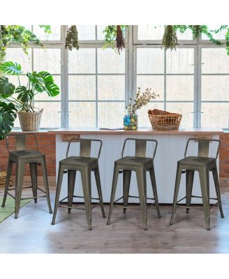 Set of 4 Low Back Metal Counter Stool 24'' Seat Height