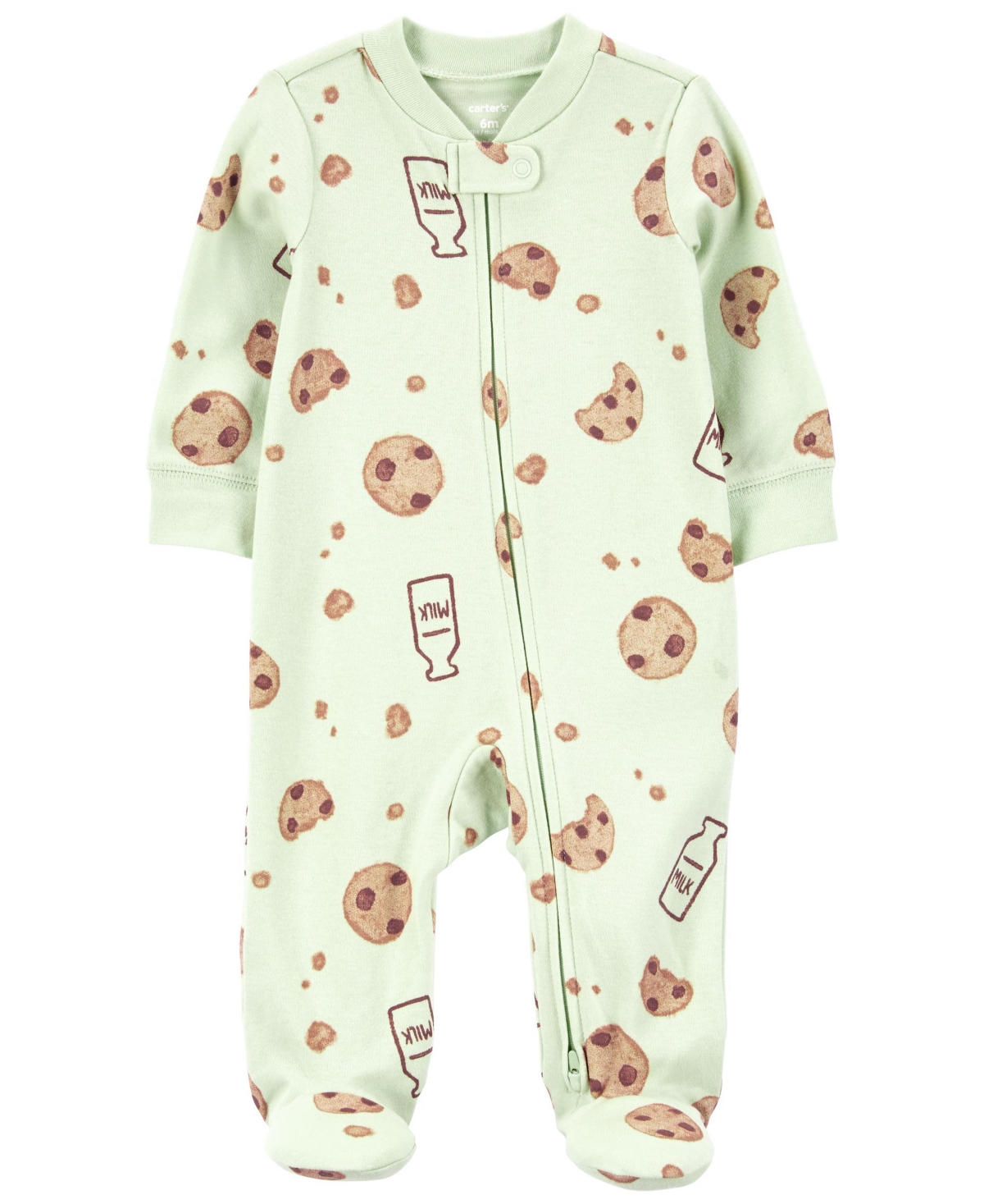Carter's Baby Boy or Baby Girls Printed 2-Way Zip Up Cotton Sleep and Play - Milk and Cookies
