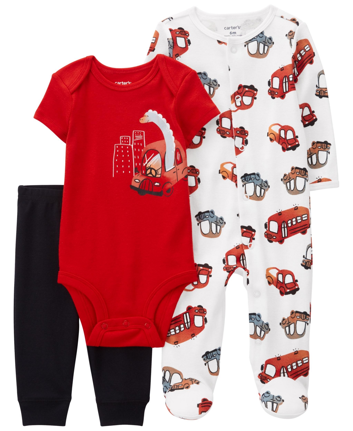 Carter's Baby Boys Cars Bodysuit, Pants, And Sleep And Play, 3 Piece Set In Red