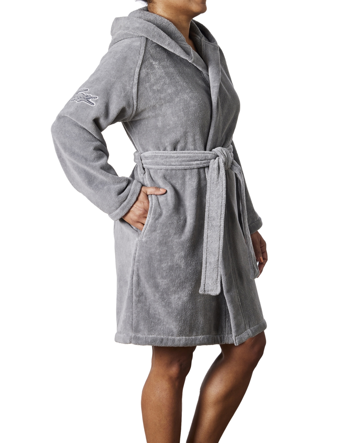 Lacoste Home Fairplay Cotton Bath Robe In Gray
