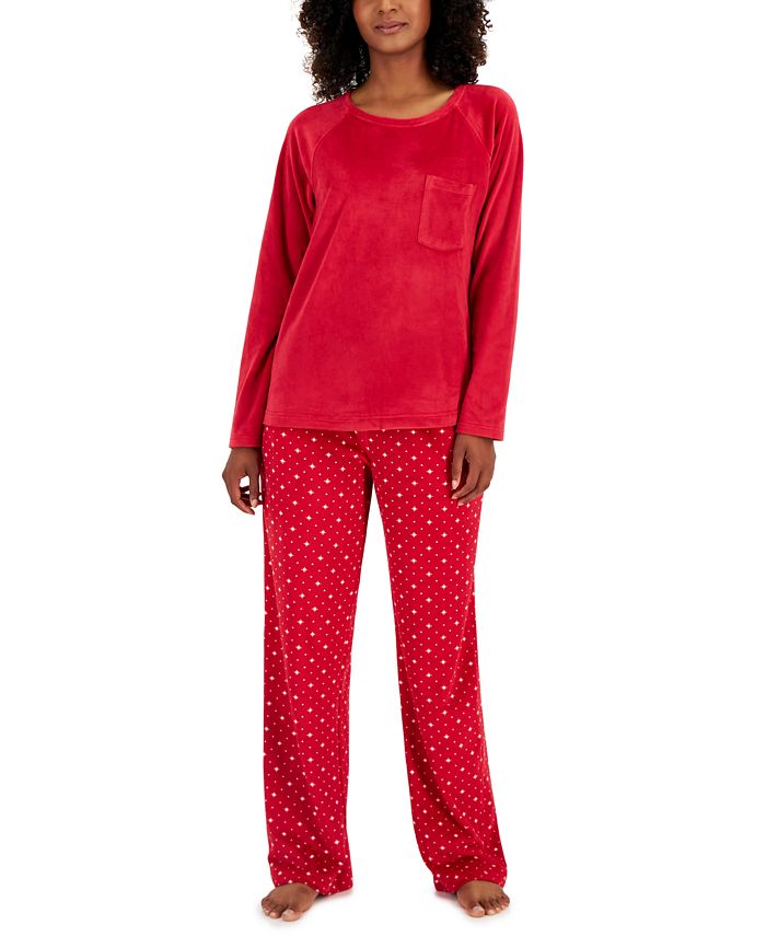 Charter Club Women's 2-Pc. Printed Velour Pajamas Set, Created for