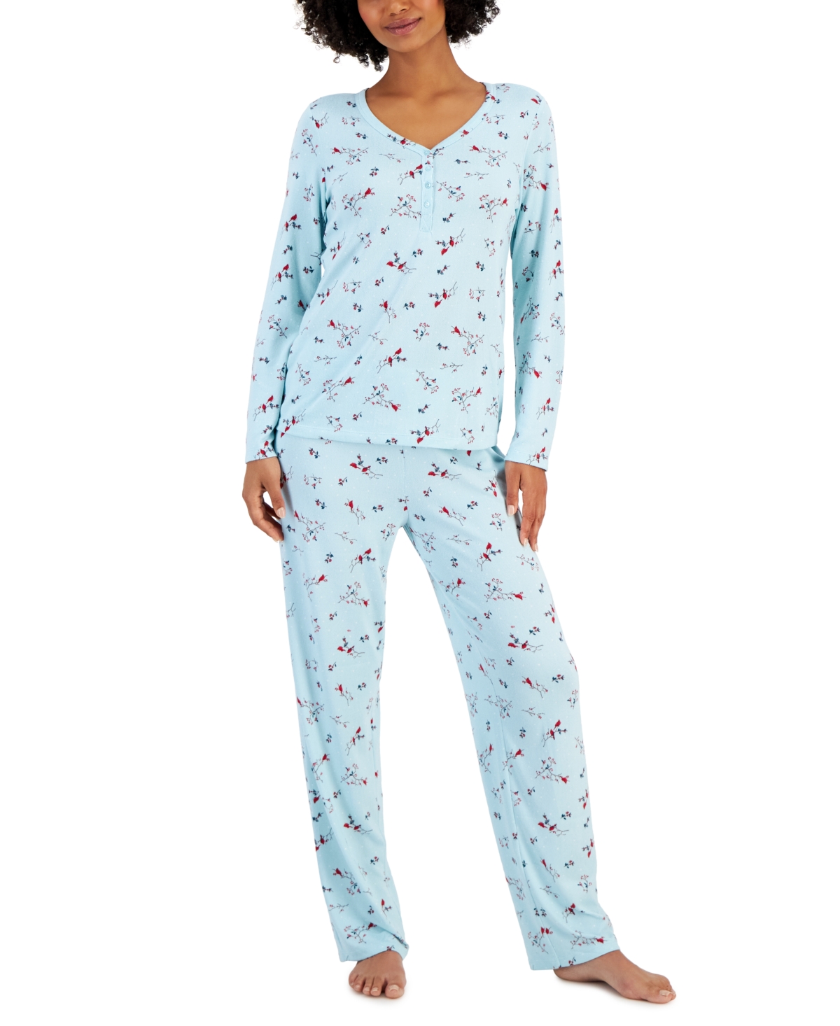 Charter Club Women's Long Sleeve Soft Knit Packaged Pajama Set, Created For Macy's In Cardinal Icy Aqua