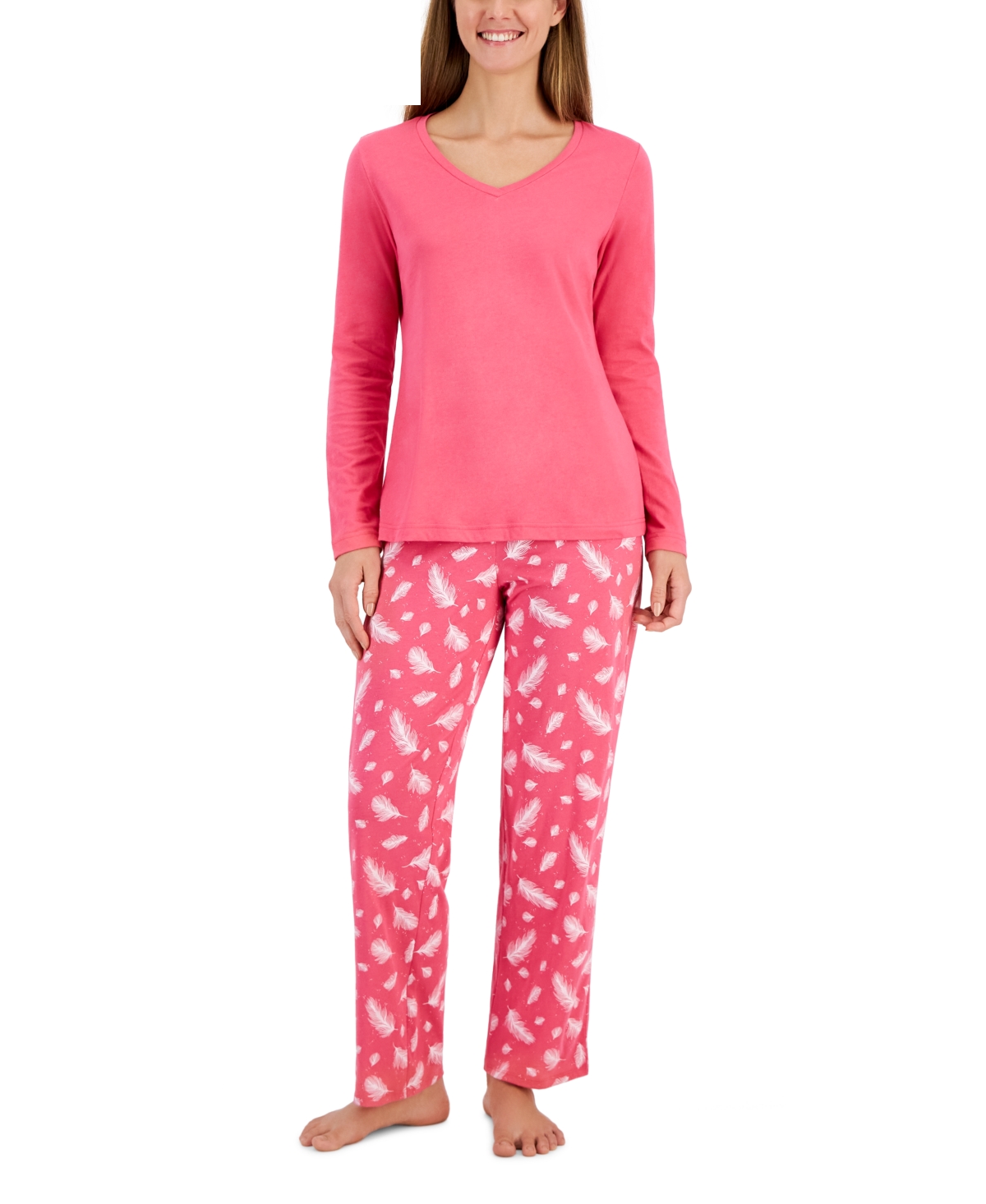 Charter Club Women's 2-pc. Cotton V-neck Packaged Pajama Set, Created For Macy's In Flying Feathers