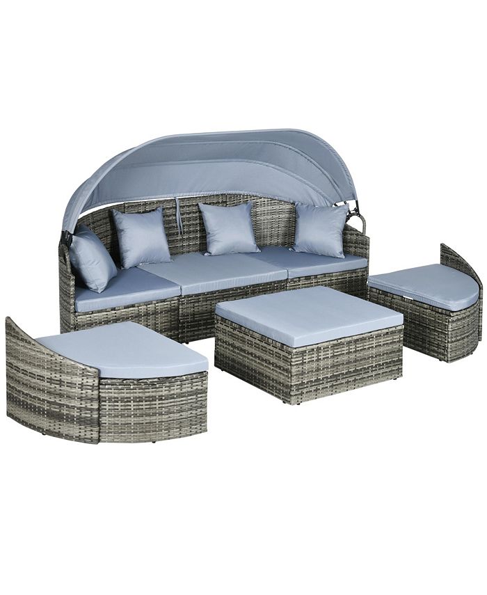 Outsunny 4Piece Outdoor Rattan Furniture Set, Round Convertible Patio